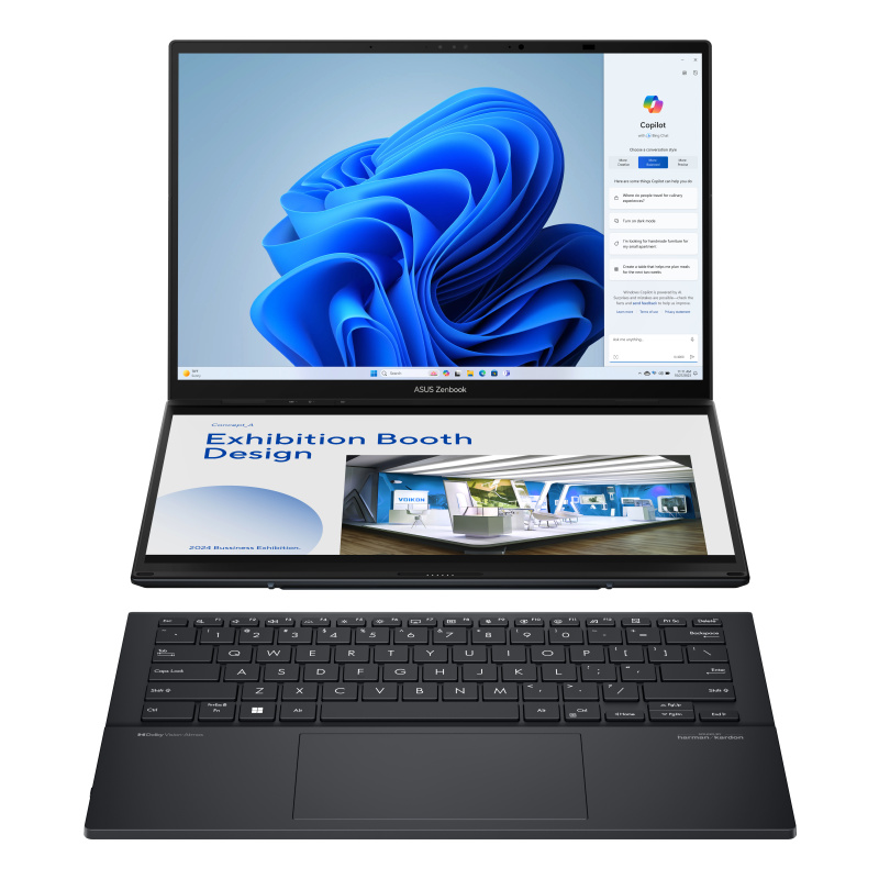 ASUS Zenbook Duo UX8406MA-QL357X Intel Core Ultra 7 155H Ordinateur portable 35,6 cm (14") Écran tactile WUXGA 32 Go LPDDR5x-SDRAM 1 To SSD Wi-Fi 6E (802.11ax) Windows 11 Pro Gris