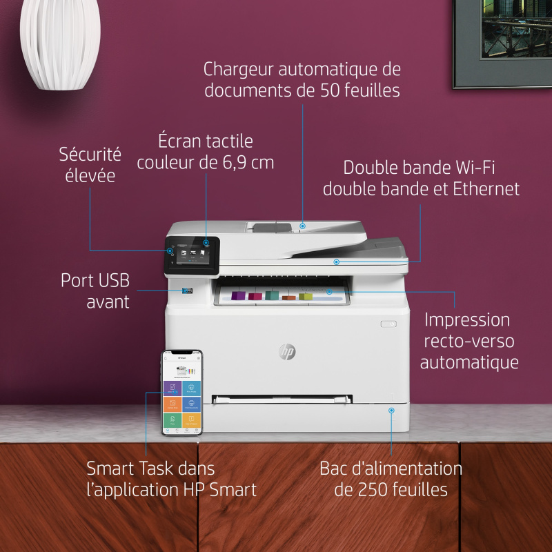 HP Color LaserJet Pro Imprimante multifonction M283fdw, Couleur, Imprimante pour Impression, copie, scan, fax, Impression USB en façade; Numérisation vers e-mail; Impression recto-verso; Chargeur automatique de documents déroulé de 50 feuilles