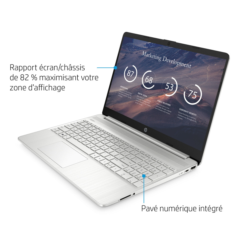 HP 15s-eq2097nf AMD Ryzen™ 7 5700U Ordinateur portable 39,6 cm (15.6") Full HD 16 Go DDR4-SDRAM 512 Go SSD Wi-Fi 5 (802.11ac) Windows 11 Home Argent