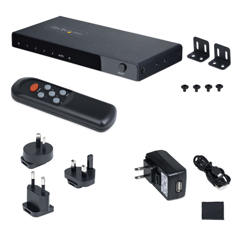 StarTech.com Switch HDMI 8K à 4 ports - Switch HDMI 2.1 4K 120Hz HDR10+, 8K 60Hz UHD - Commutateur/Switch HDMI 4 In 1 Out - Commutation de Source Auto/Manuelle - Adaptateur d'Alimentation et Télécommande Inclus