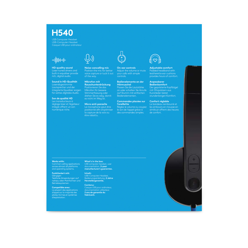 Logitech H540 USB Computer Headset Avec un son haute définition et des commandes sur l'oreillette