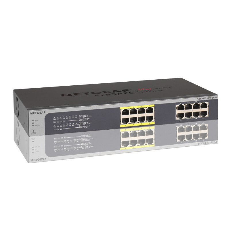 NETGEAR ProSafe Plus JGS516PE Géré L3 Gigabit Ethernet (10/100/1000) Connexion Ethernet, supportant l'alimentation via ce port (PoE) Noir