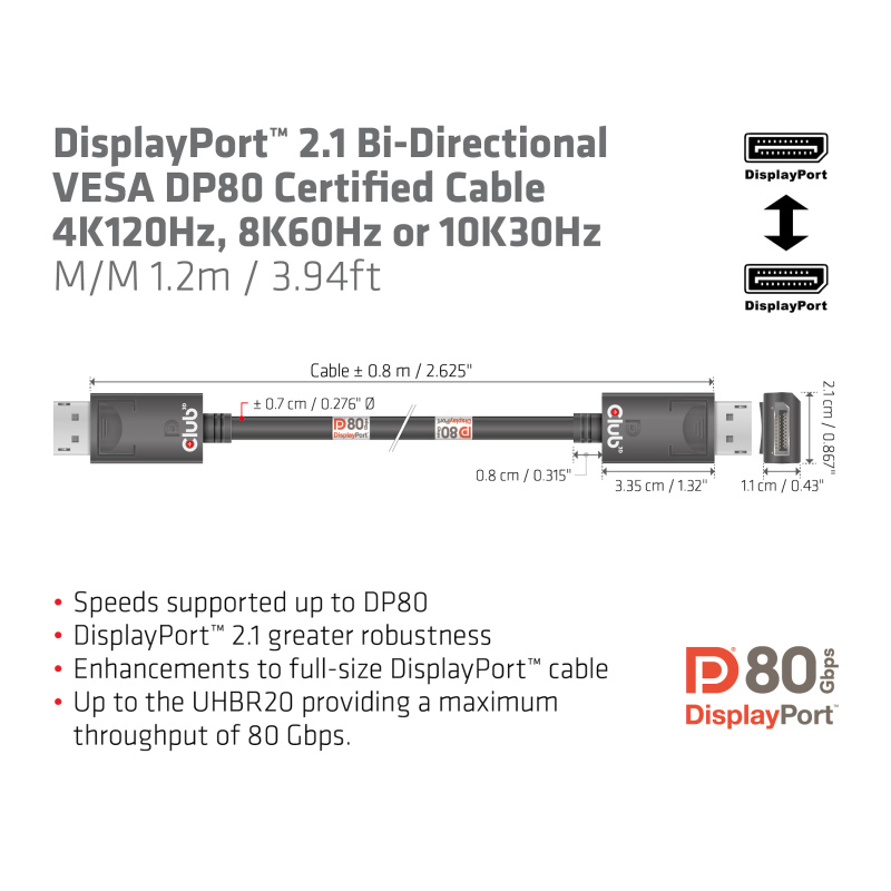 CLUB3D CAC-1091 câble DisplayPort 1,2 m Noir