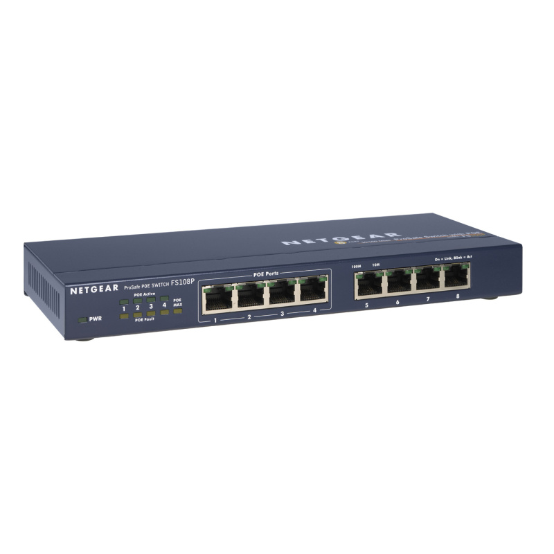 NETGEAR FS108P Non-géré Fast Ethernet (10/100) Connexion Ethernet, supportant l'alimentation via ce port (PoE)