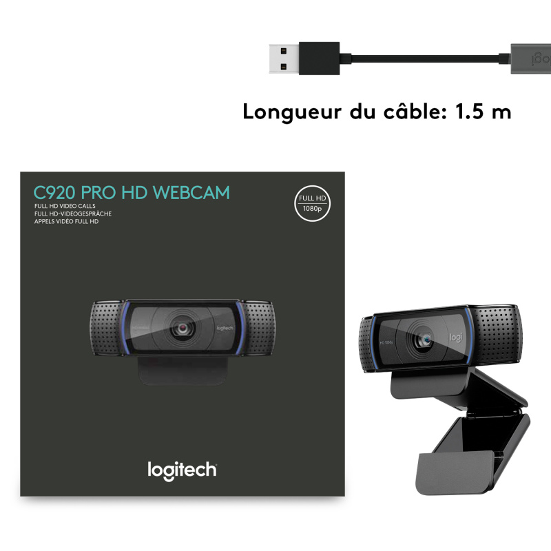 Logitech Hd Pro C920 webcam 3 MP 1920 x 1080 pixels USB 2.0 Noir