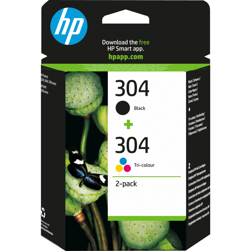 HP Pack de 2 cartouches authentiques d'encre noire/trois couleurs 304