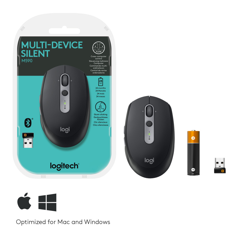 Logitech M590 Multi-Device Silent souris Bureau Droitier RF sans fil + Bluetooth Optique 1000 DPI