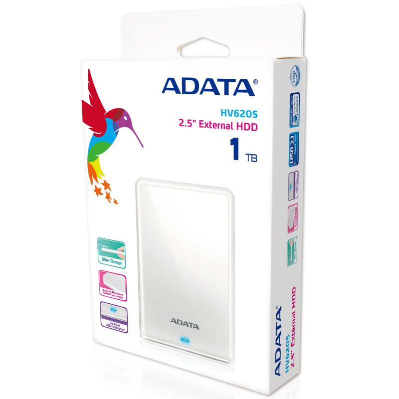 ADATA AHV620S-1TU3-CWH disque dur externe 1 To 2.5" Micro-USB B 3.2 Gen 1 (3.1 Gen 1) Blanc