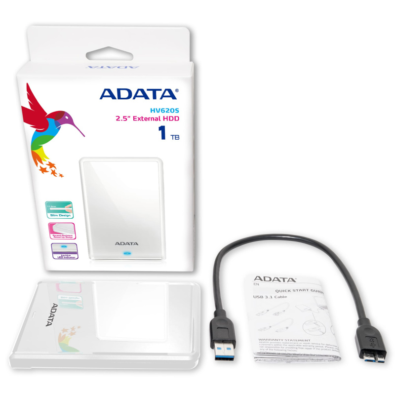 ADATA AHV620S-1TU3-CWH disque dur externe 1 To 2.5" Micro-USB B 3.2 Gen 1 (3.1 Gen 1) Blanc