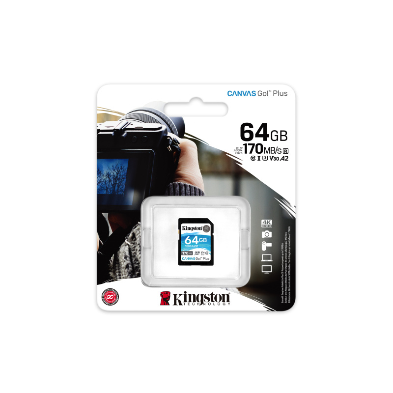 Kingston Technology Carte SDXC Canvas Go Plus 170R C10 UHS-I U3 V30 de 64 Go