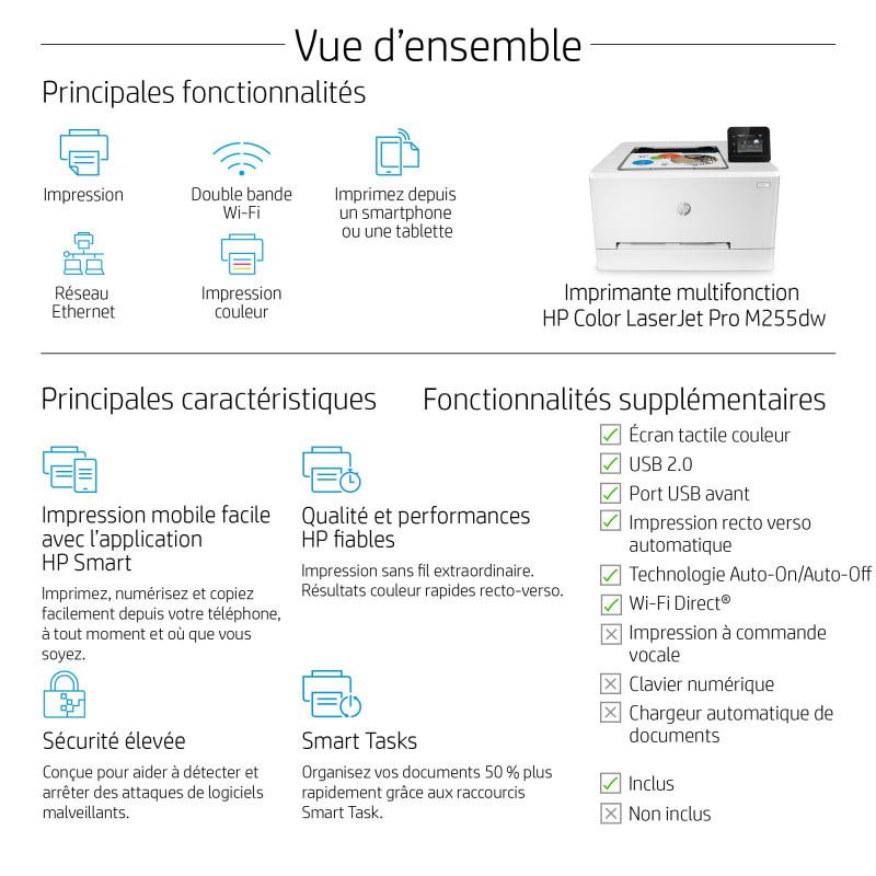 HP Color LaserJet Pro M255dw, Couleur, Imprimante pour Imprimer, Impression recto-verso; Eco-énergétique; Sécurité renforcée; Wi-Fi double bande