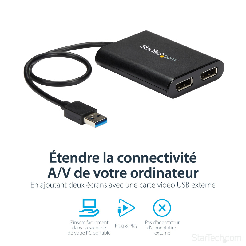 StarTech.com Adaptateur USB 3.0 vers double DisplayPort 4K 60 Hz