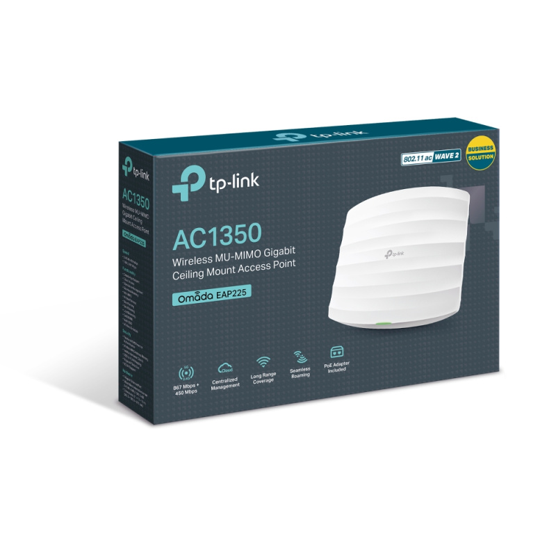 TP-Link Omada EAP225 point d'accès réseaux locaux sans fil 1350 Mbit/s Blanc Connexion Ethernet, supportant l'alimentation via ce port (PoE)