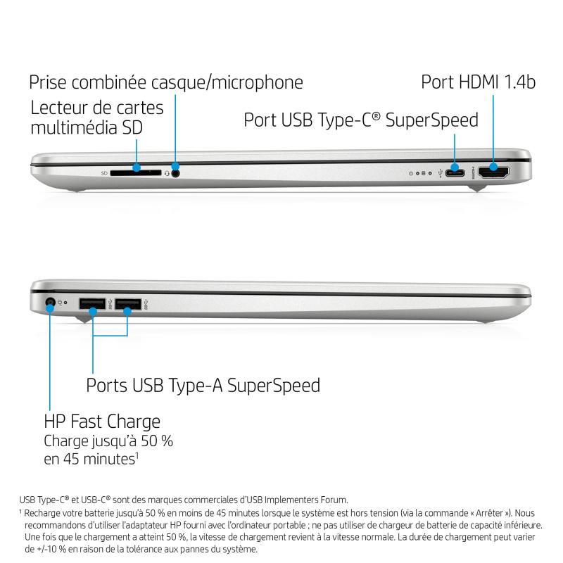 HP 15s-eq2097nf AMD Ryzen™ 7 5700U Ordinateur portable 39,6 cm (15.6") Full HD 16 Go DDR4-SDRAM 512 Go SSD Wi-Fi 5 (802.11ac) Windows 11 Home Argent