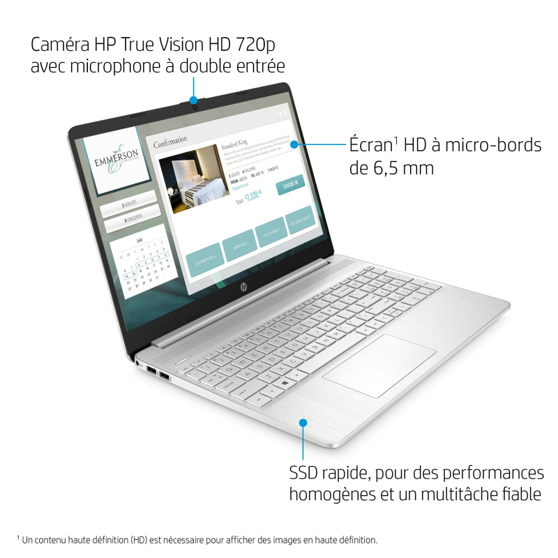 HP 15s-eq2097nf AMD Ryzen™ 7 5700U Ordinateur portable 39,6 cm (15.6") Full HD 16 Go DDR4-SDRAM 512 Go SSD Wi-Fi 5 (802.11ac) Windows 11 Home Argent