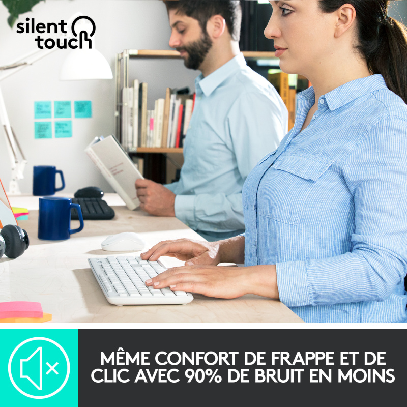 Logitech MK295 Silent Wireless Combo clavier Souris incluse Bureau RF sans fil AZERTY Français Blanc