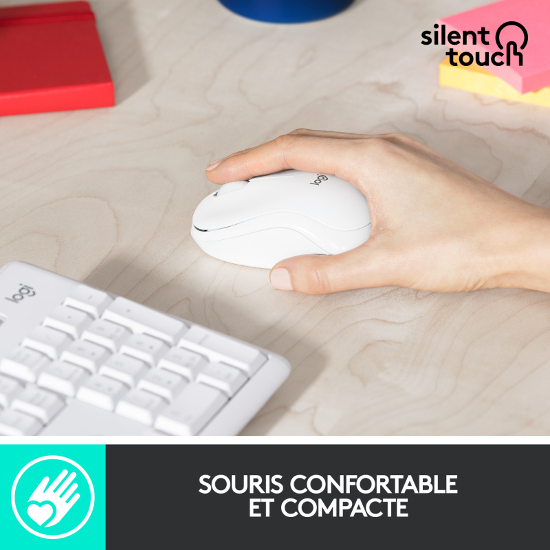 Logitech MK295 Silent Wireless Combo clavier Souris incluse Bureau RF sans fil AZERTY Français Blanc