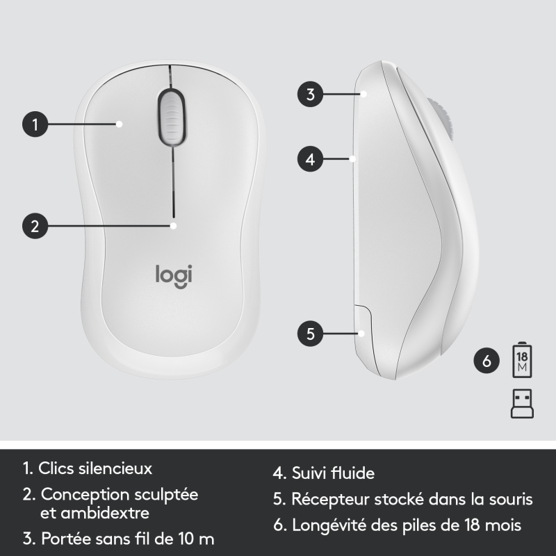 Logitech MK295 Silent Wireless Combo clavier Souris incluse Bureau RF sans fil AZERTY Français Blanc