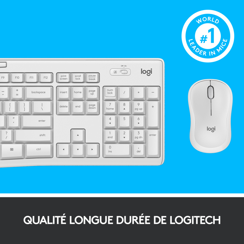 Logitech MK295 Silent Wireless Combo clavier Souris incluse Bureau RF sans fil AZERTY Français Blanc