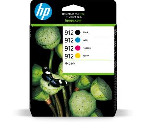 HP 912 Pack de 4 cartouches d'encre Noir/Cyan/Magenta/Jaune authentiques