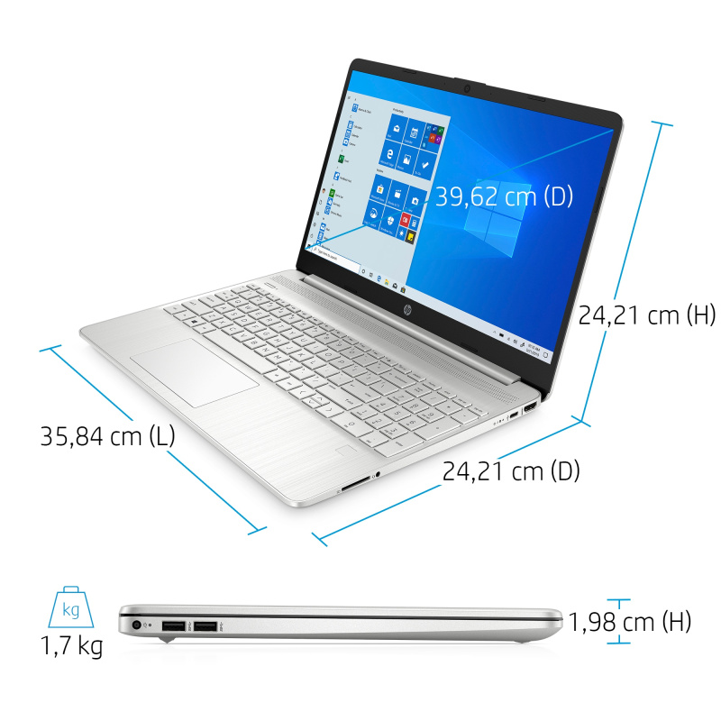 HP 15s-eq2097nf AMD Ryzen™ 7 5700U Ordinateur portable 39,6 cm (15.6") Full HD 16 Go DDR4-SDRAM 512 Go SSD Wi-Fi 5 (802.11ac) Windows 11 Home Argent