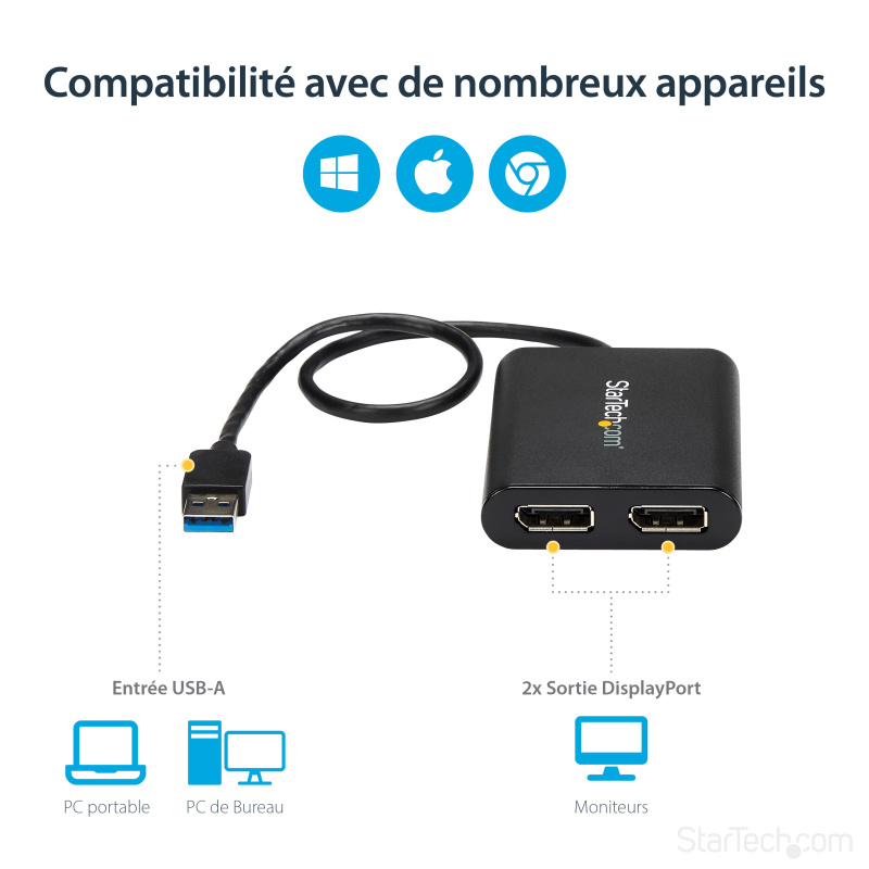 StarTech.com Adaptateur USB 3.0 vers double DisplayPort 4K 60 Hz