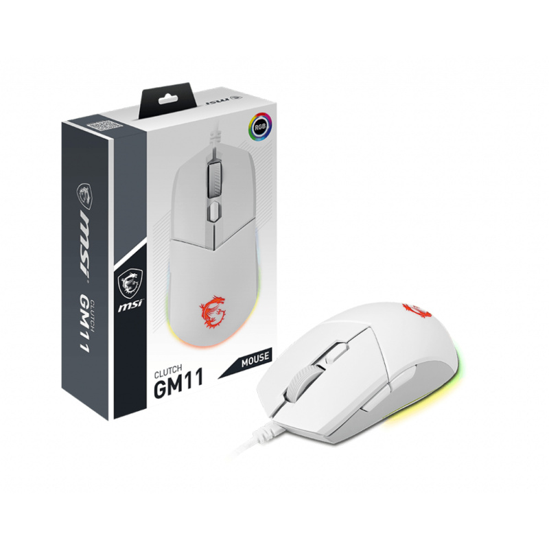 MSI CLUTCH GM11 WHITE souris Jouer Ambidextre USB Type-A Optique 5000 DPI