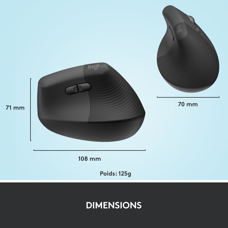 Logitech Lift souris Bureau Droitier RF sans fil + Bluetooth Optique 4000 DPI