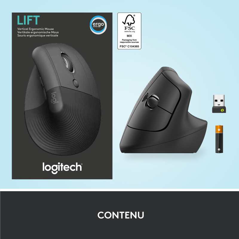 Logitech Lift souris Bureau Droitier RF sans fil + Bluetooth Optique 4000 DPI