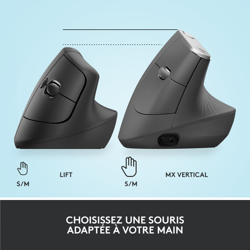 Logitech Lift souris Bureau Droitier RF sans fil + Bluetooth Optique 4000 DPI