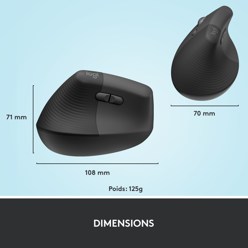 Logitech Lift souris Bureau Gauche RF sans fil + Bluetooth Optique 4000 DPI