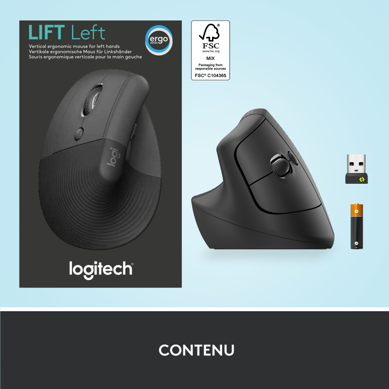 Logitech Lift souris Bureau Gauche RF sans fil + Bluetooth Optique 4000 DPI