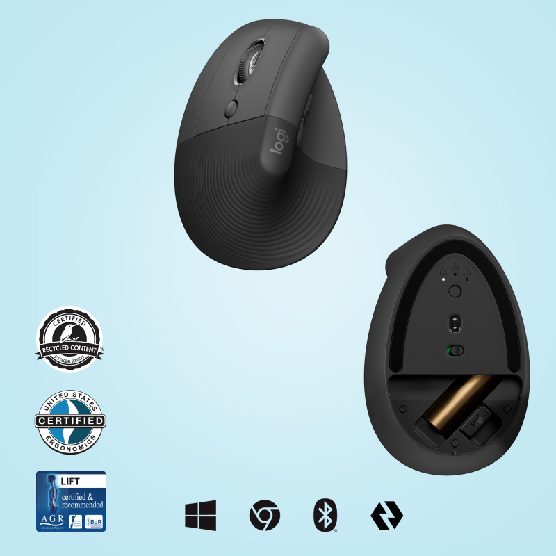 Logitech Lift souris Bureau Gauche RF sans fil + Bluetooth Optique 4000 DPI