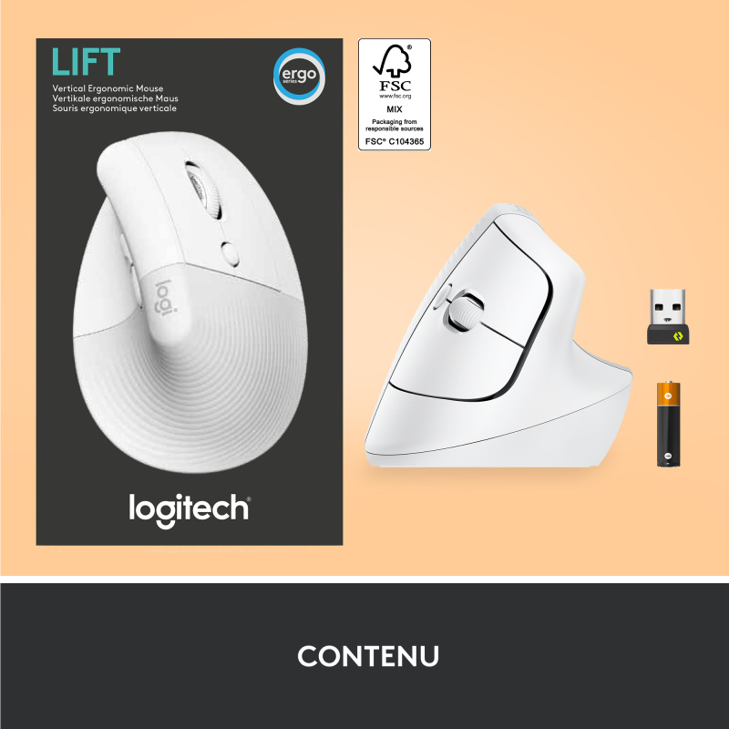 Logitech Lift souris Bureau Droitier RF sans fil + Bluetooth Optique 4000 DPI