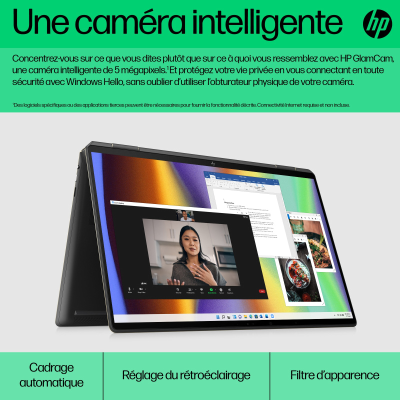 HP Spectre x360 16-f1003nf Intel® Core™ i7 i7-1260P Hybride (2-en-1) 40,6 cm (16") Écran tactile UHD+ 32 Go DDR4-SDRAM 1 To SSD Intel Arc A370M Wi-Fi 6E (802.11ax) Windows 11 Home Noir