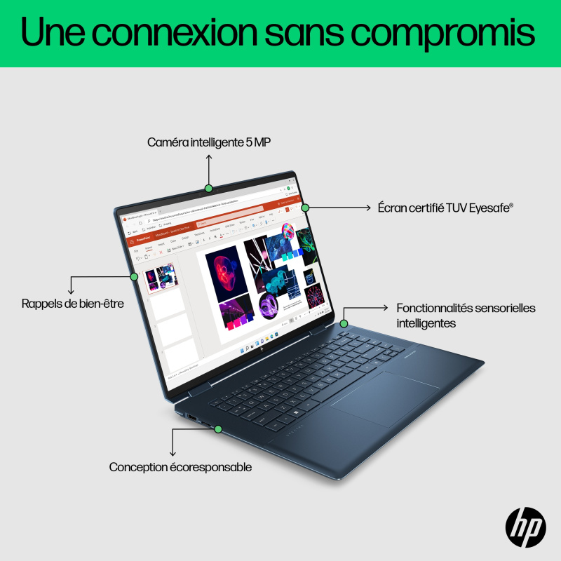 HP Spectre x360 16-f1003nf Intel® Core™ i7 i7-1260P Hybride (2-en-1) 40,6 cm (16") Écran tactile UHD+ 32 Go DDR4-SDRAM 1 To SSD Intel Arc A370M Wi-Fi 6E (802.11ax) Windows 11 Home Noir