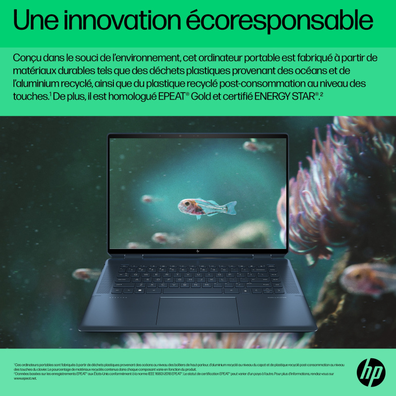 HP Spectre x360 16-f1003nf Intel® Core™ i7 i7-1260P Hybride (2-en-1) 40,6 cm (16") Écran tactile UHD+ 32 Go DDR4-SDRAM 1 To SSD Intel Arc A370M Wi-Fi 6E (802.11ax) Windows 11 Home Noir