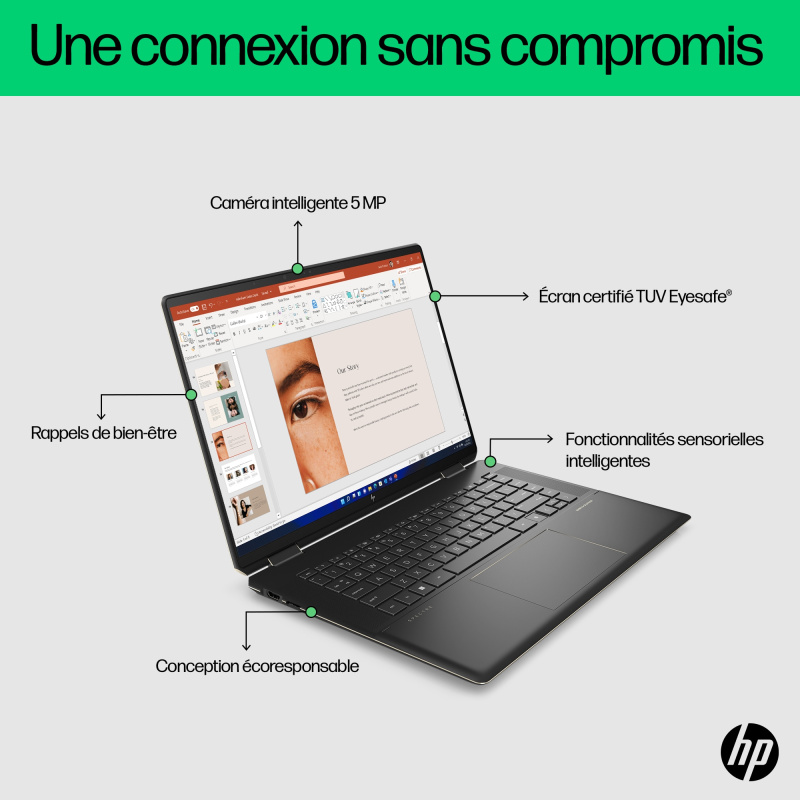 HP Spectre x360 16-f1003nf Intel® Core™ i7 i7-1260P Hybride (2-en-1) 40,6 cm (16") Écran tactile UHD+ 32 Go DDR4-SDRAM 1 To SSD Intel Arc A370M Wi-Fi 6E (802.11ax) Windows 11 Home Noir