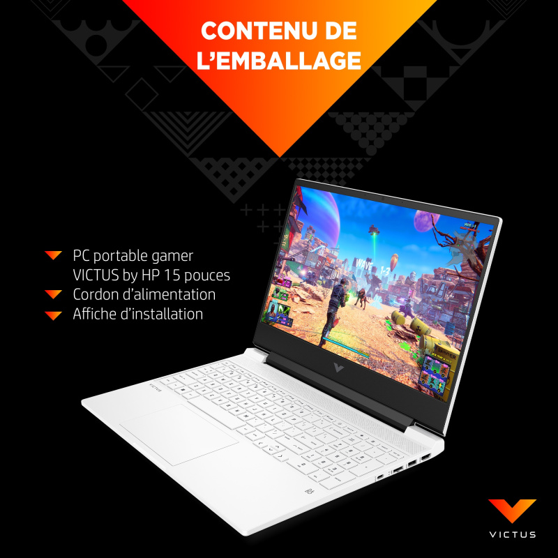 HP Victus Gaming 15-fa0026nf Intel® Core™ i5 i5-12450H Ordinateur portable 39,6 cm (15.6") Full HD 16 Go DDR4-SDRAM 512 Go SSD NVIDIA GeForce RTX 3050 Wi-Fi 6 (802.11ax) Windows 11 Home Noir