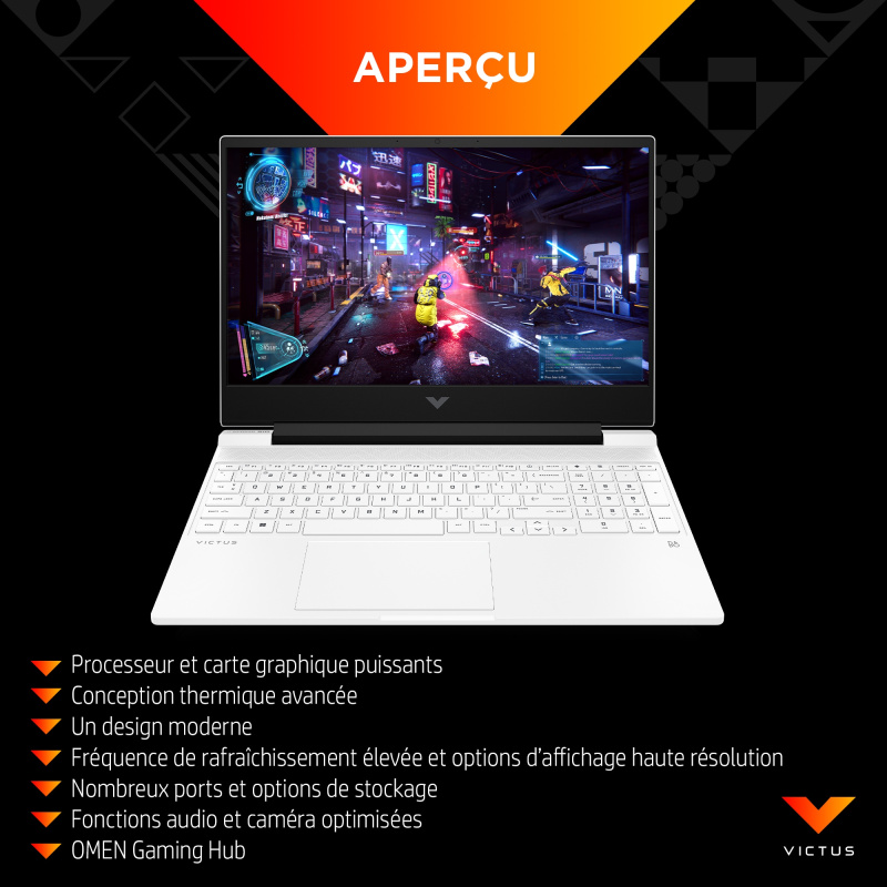 HP Victus Gaming 15-fa0026nf Intel® Core™ i5 i5-12450H Ordinateur portable 39,6 cm (15.6") Full HD 16 Go DDR4-SDRAM 512 Go SSD NVIDIA GeForce RTX 3050 Wi-Fi 6 (802.11ax) Windows 11 Home Noir