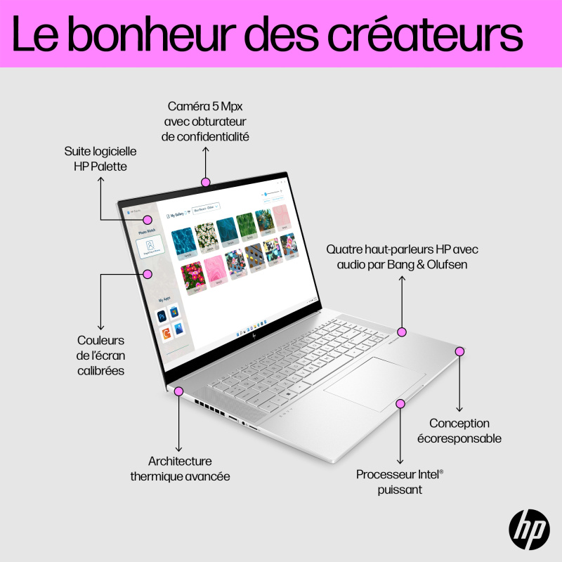 HP ENVY 16-h0059nf Intel® Core™ i7 i7-12700H Ordinateur portable 40,6 cm (16") WQXGA 16 Go DDR5-SDRAM 512 Go SSD NVIDIA GeForce RTX 3060 Wi-Fi 6E (802.11ax) Windows 11 Home Argent