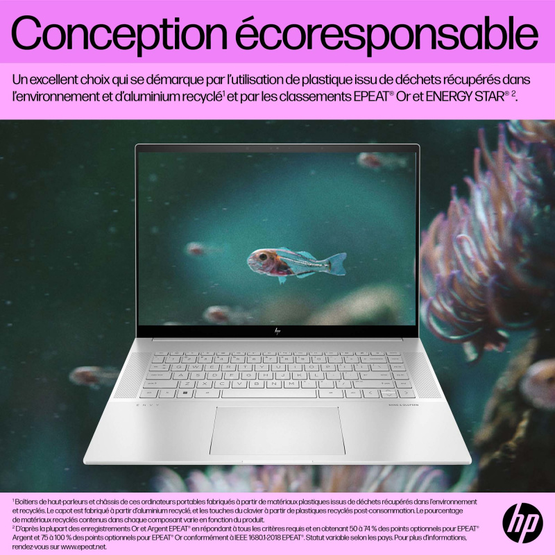 HP ENVY 16-h0059nf Intel® Core™ i7 i7-12700H Ordinateur portable 40,6 cm (16") WQXGA 16 Go DDR5-SDRAM 512 Go SSD NVIDIA GeForce RTX 3060 Wi-Fi 6E (802.11ax) Windows 11 Home Argent