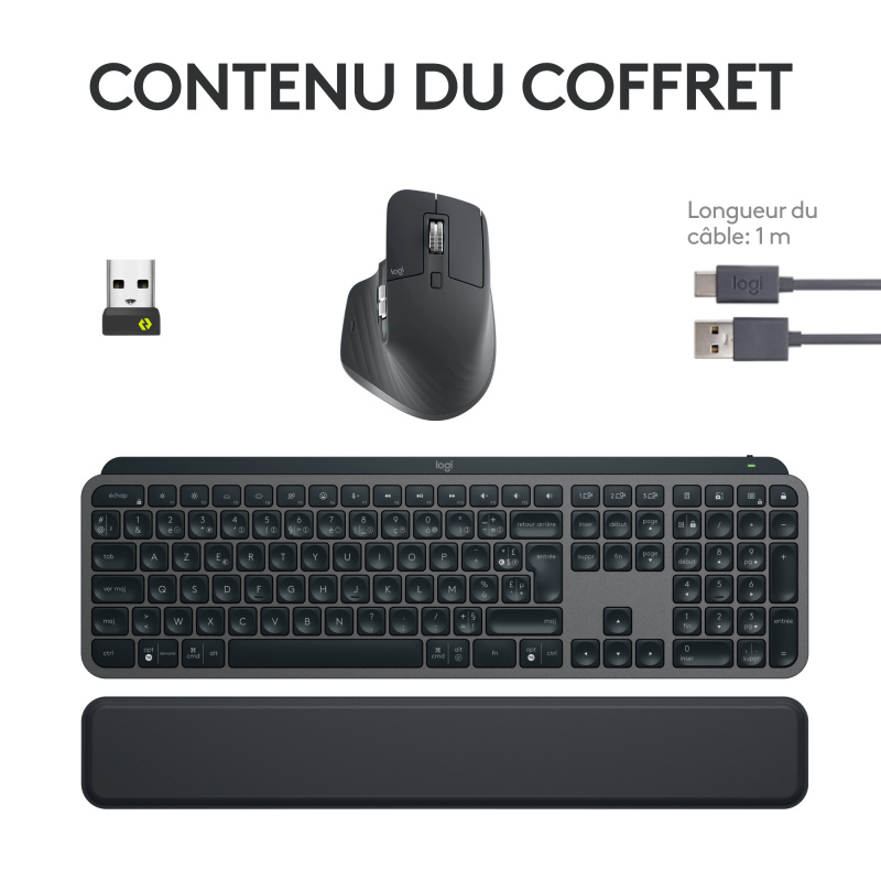 Logitech MX Keys S Combo clavier Souris incluse Bureau RF sans fil + Bluetooth AZERTY Belge Graphite