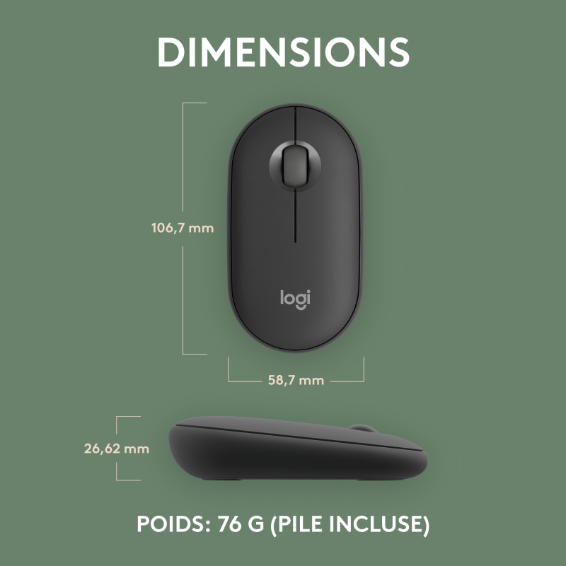 Logitech Pebble 2 M350s souris Voyage Ambidextre RF sans fil + Bluetooth Optique 4000 DPI