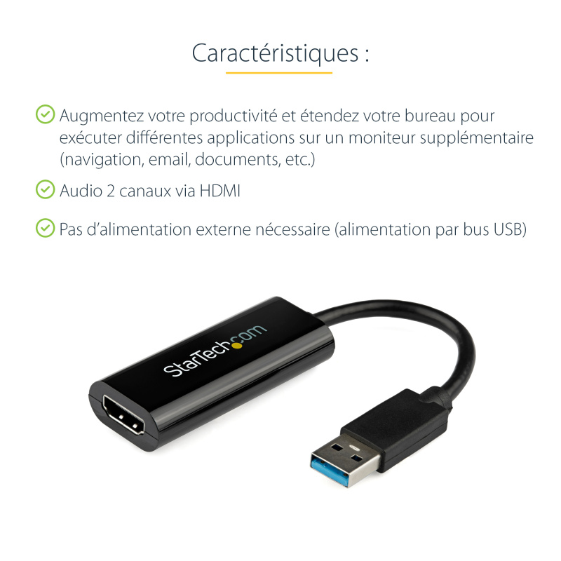 StarTech.com Adaptateur USB 3.0 vers HDMI - 1080p - Convertisseur d'Écran Slim/Compact USB Type-A vers HDMI pour Moniteur - Carte Vidéo et Graphique Externe - Noir - Windows Uniquement