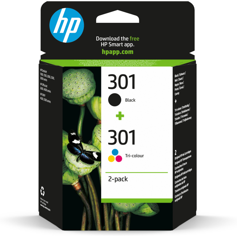 HP 301 pack de 2 cartouches d'encre noir/trois couleurs authentiques