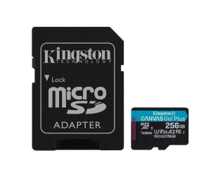 Kingston Technology Carte microSDXC Canvas Go Plus 170R A2 U3 V30 de 256 Go + ADP