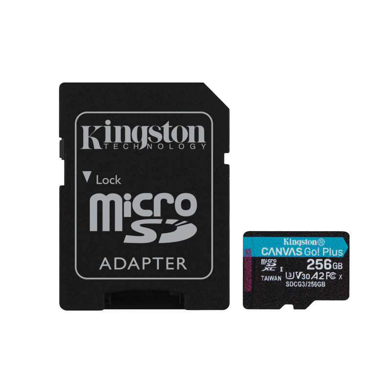 Kingston Technology Carte microSDXC Canvas Go Plus 170R A2 U3 V30 de 256 Go + ADP