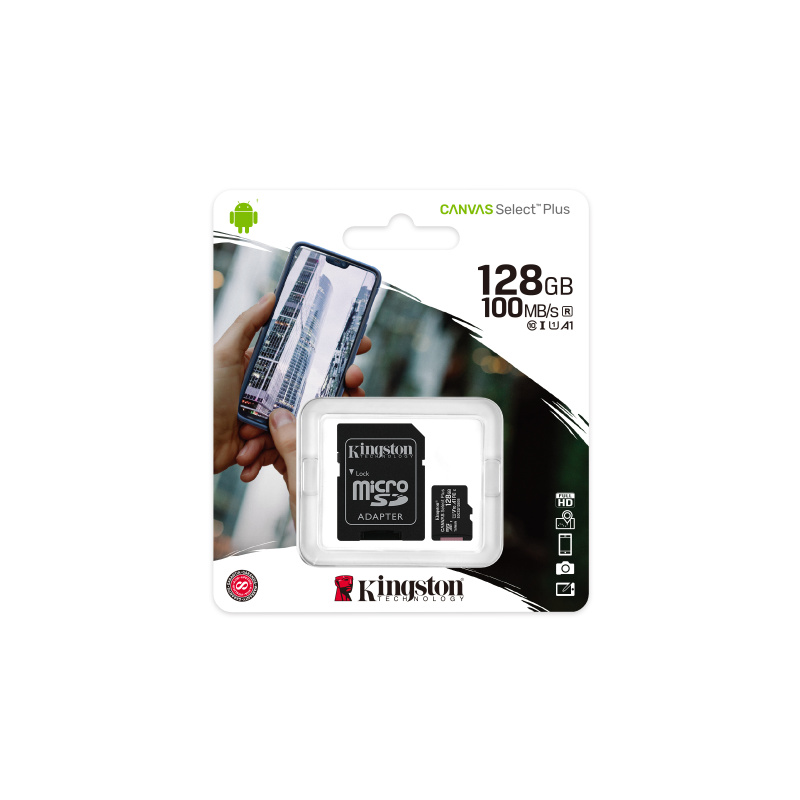 Kingston Technology Carte micSDXC Canvas Select Plus 100R A1 C10 de 128 Go + ADP