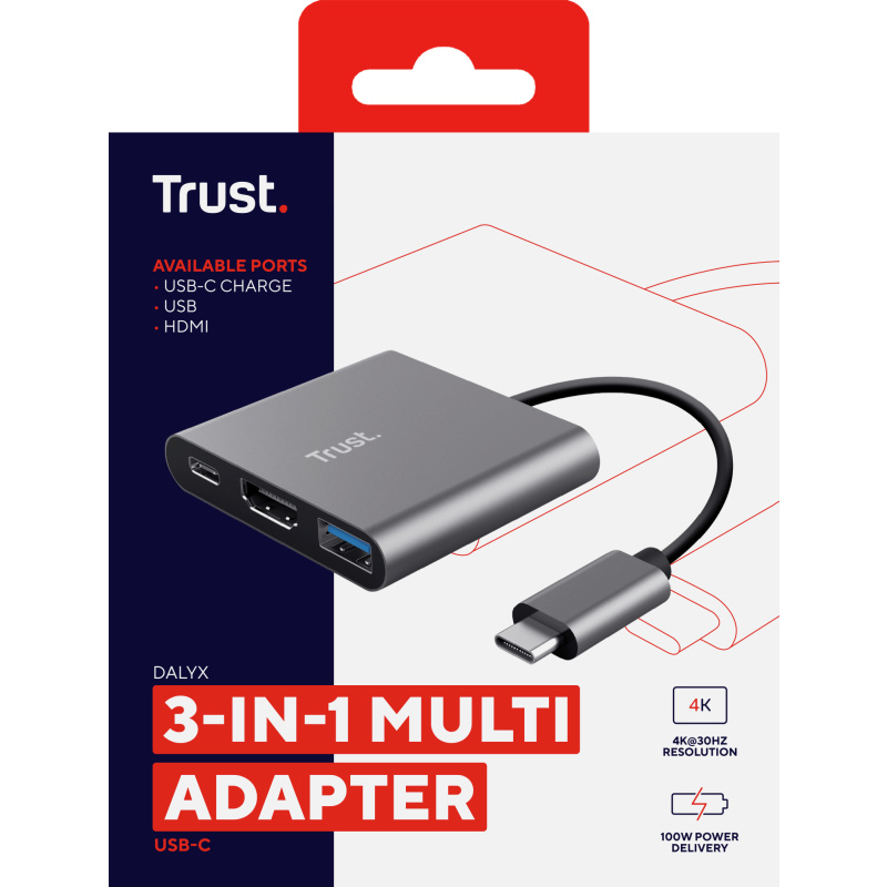 Trust Dalyx USB 3.2 Gen 1 (3.1 Gen 1) Type-C Aluminium, Noir